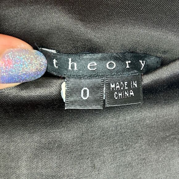 Theory "Gypsy" Satin Pleated Knee Length Skirt Back Buttons Brown Black sz 0 - Picture 8 of 12